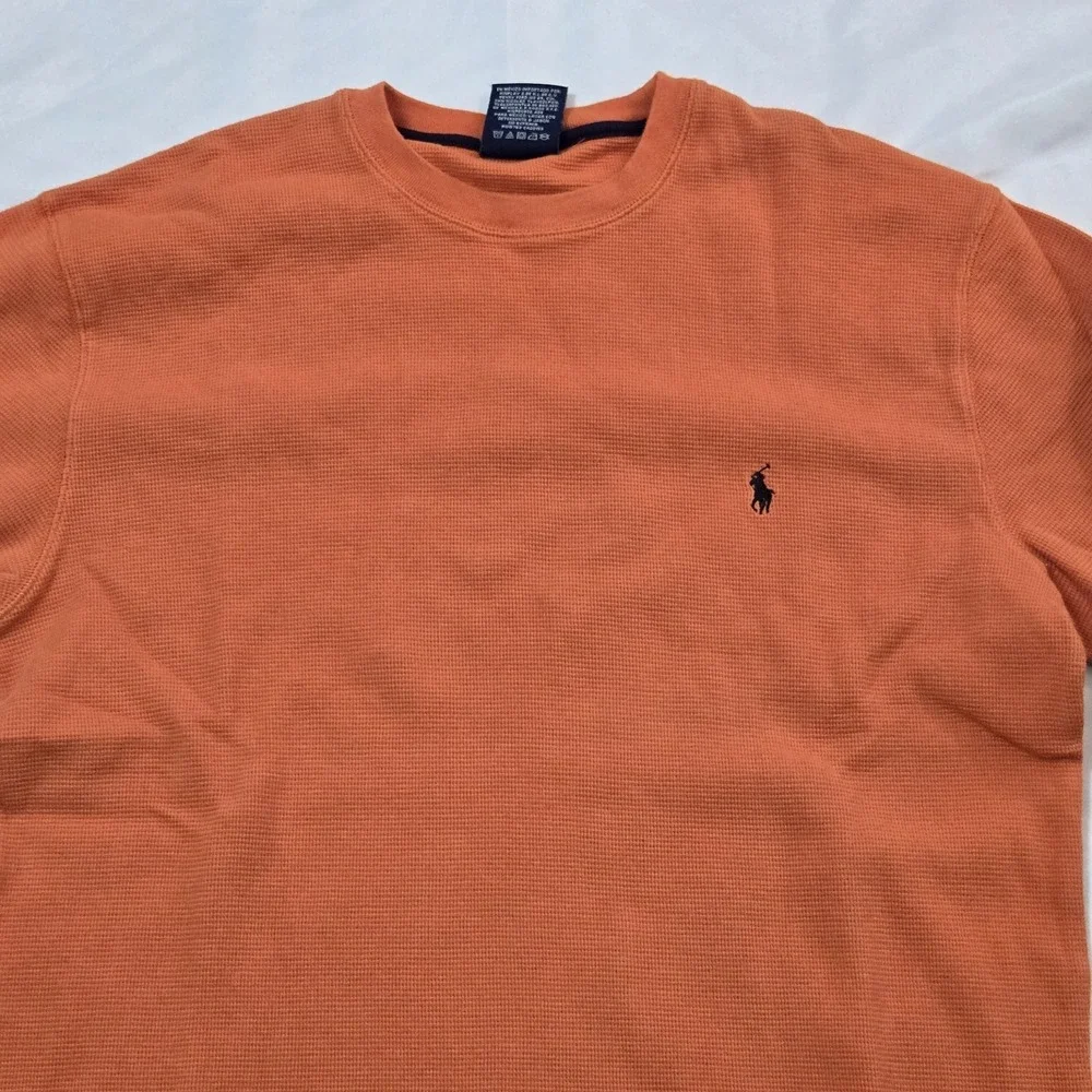 Polo Ralph Lauren Thermal Shirt Casual Sleepwear Mens XL Orange Waffle Knit Pony